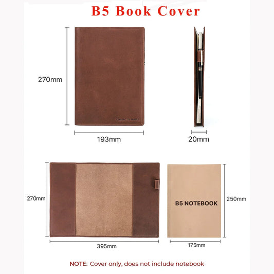 Retro Genuine Leather Book Cover Sleeve with Pen Holder – Business Notepad & Notebook Case
