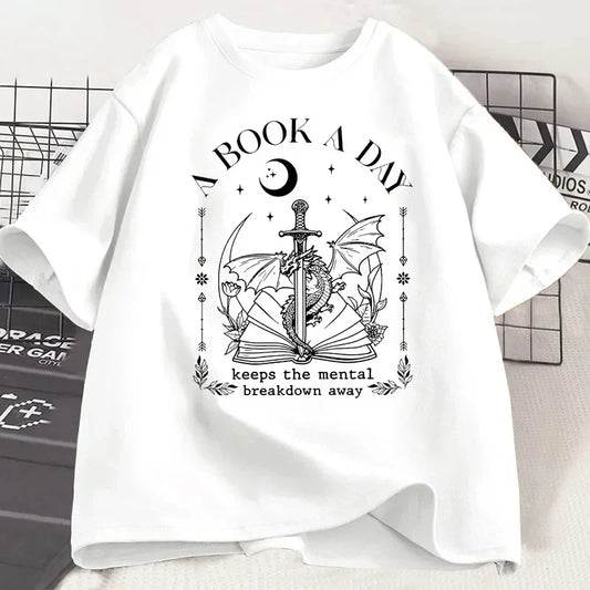 Dragon & Book A Day T-Shirt – Fantasy Book Lover Tee for Men & Women