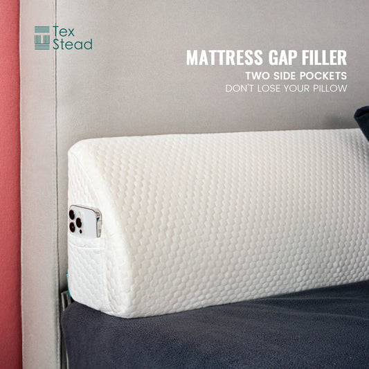 1PC Bed Gap Filler Wedge Pillow – Memory Foam Headboard Cushion with 2 Side Pockets