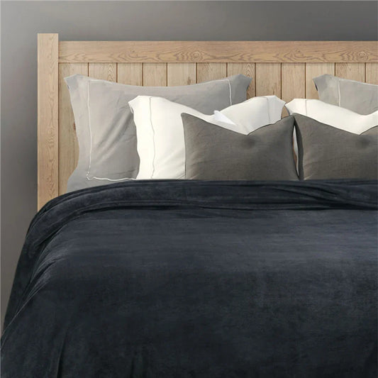 Flannel Plush Blanket – Warm & Fluffy Winter Bedspread or Sofa Cover (Solid Blue/Black)